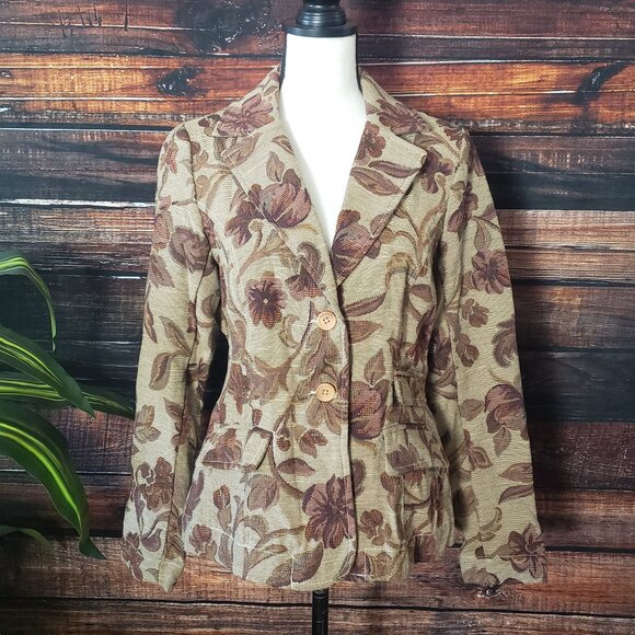 NWOT Havana Jacks Cafe Blazer 10 Tapestry Jacket Beige Floral Vintage Guatemala - Picture 3 of 11